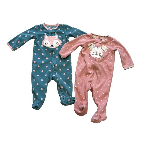 Baby Girls 2Piece Carters Sleep Play Footed Pajamas 6M Fleece Pink  Blue - Picture 1 of 7